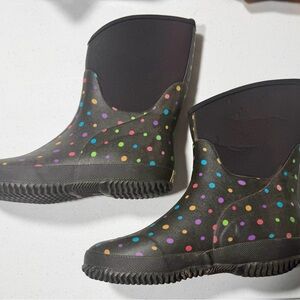 Western Chief Polka Dot Neoprene Rain Boots – Waterproof Mid-Calf Black Multi